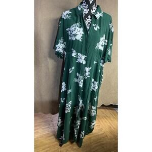 Floral Green Dress 3X 100% Rayon Princess Fairy Preppy Elegant Maxi Dress